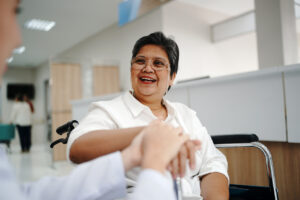 Woman smiling in a doctor's office